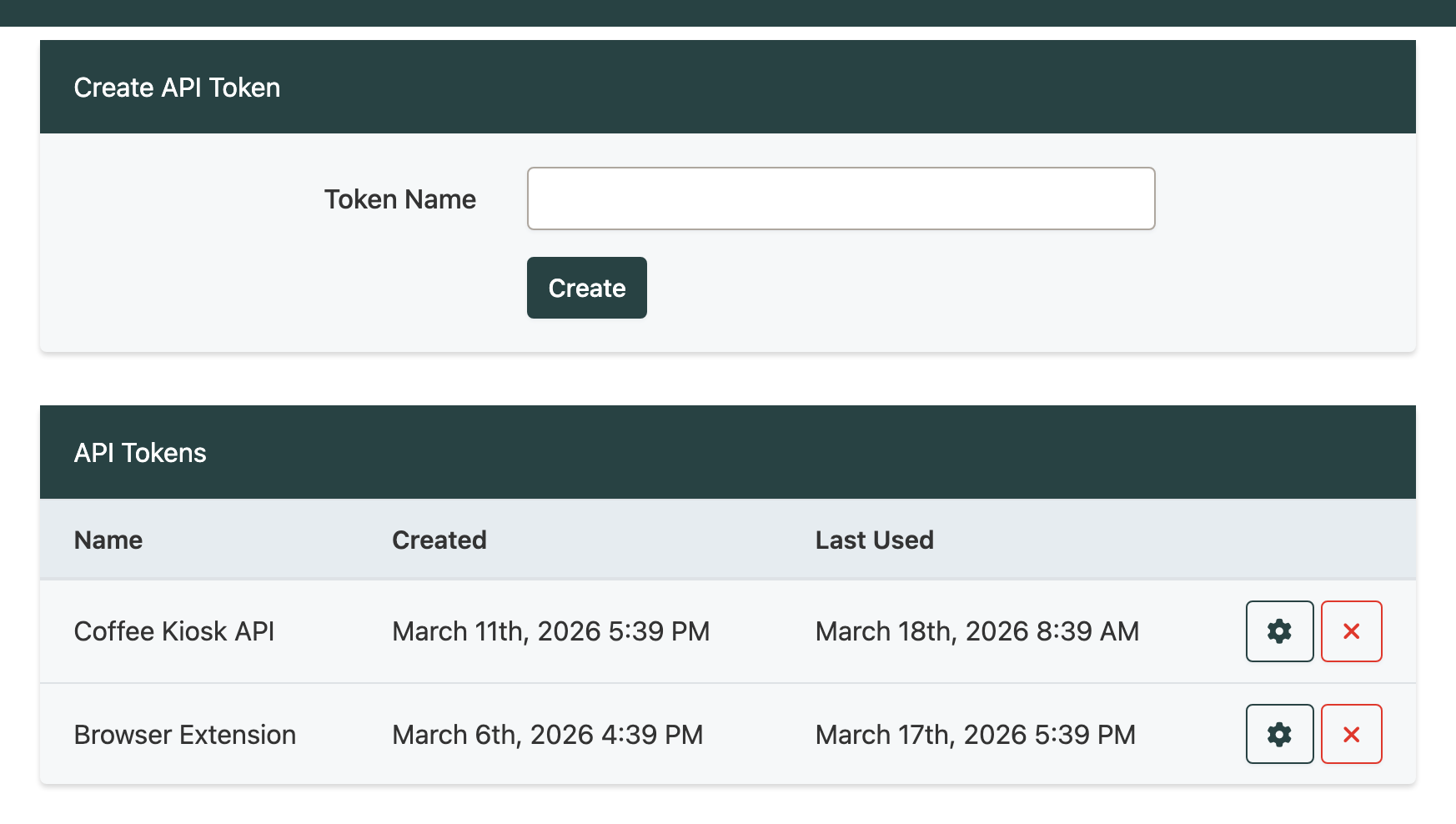 API token settings in T.LY