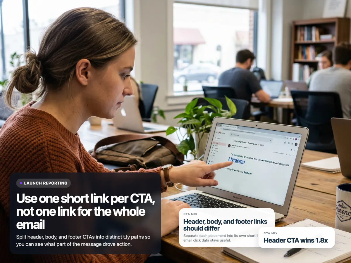 T.LY email-campaign use-case mockup built from Link Tracker reporting.