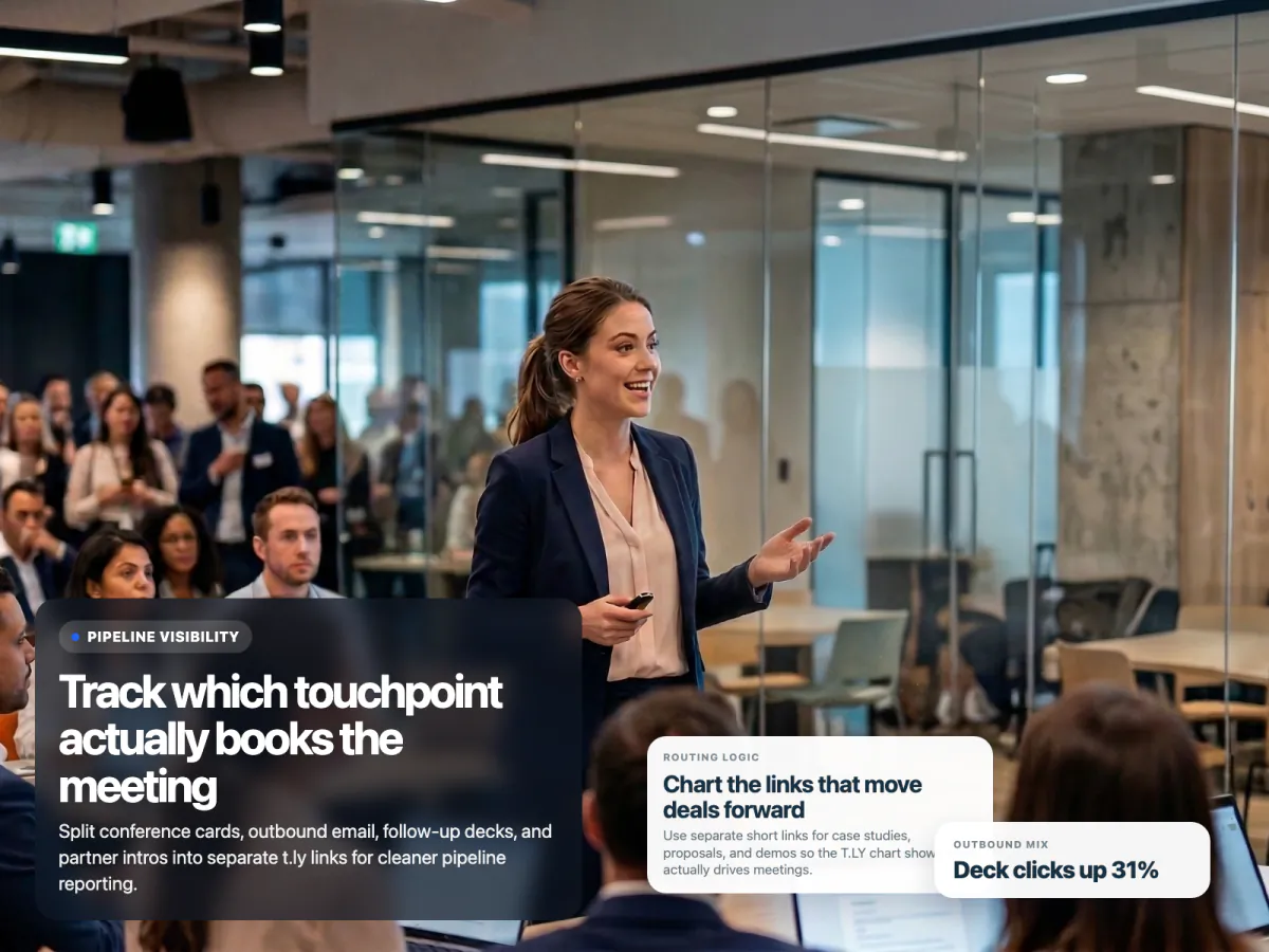 T.LY sales-outreach use-case mockup showing chart-based Link Tracker reporting.