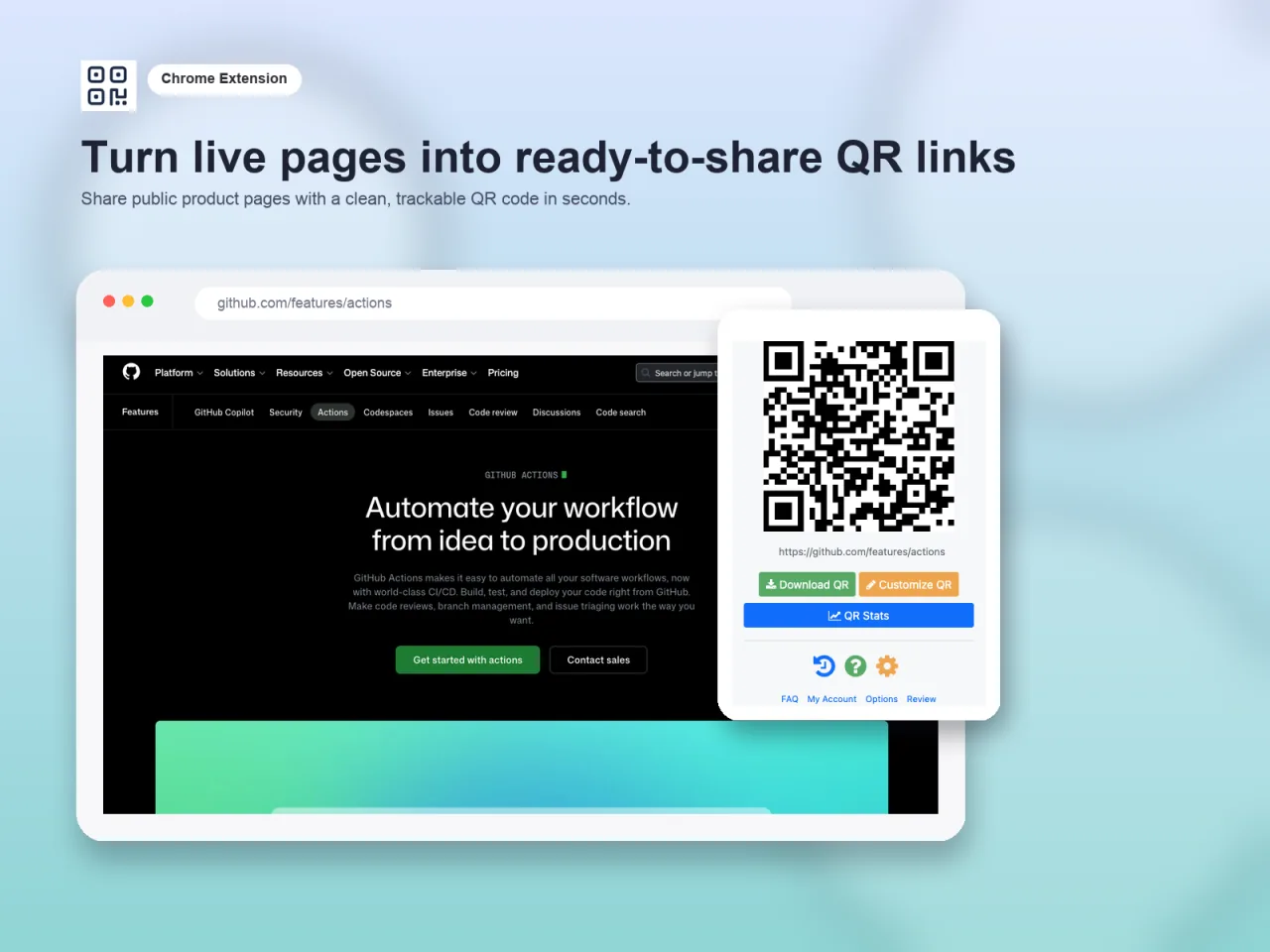 Use the T.LY QR Code Extension to create a QR code for a creator kit or media page.