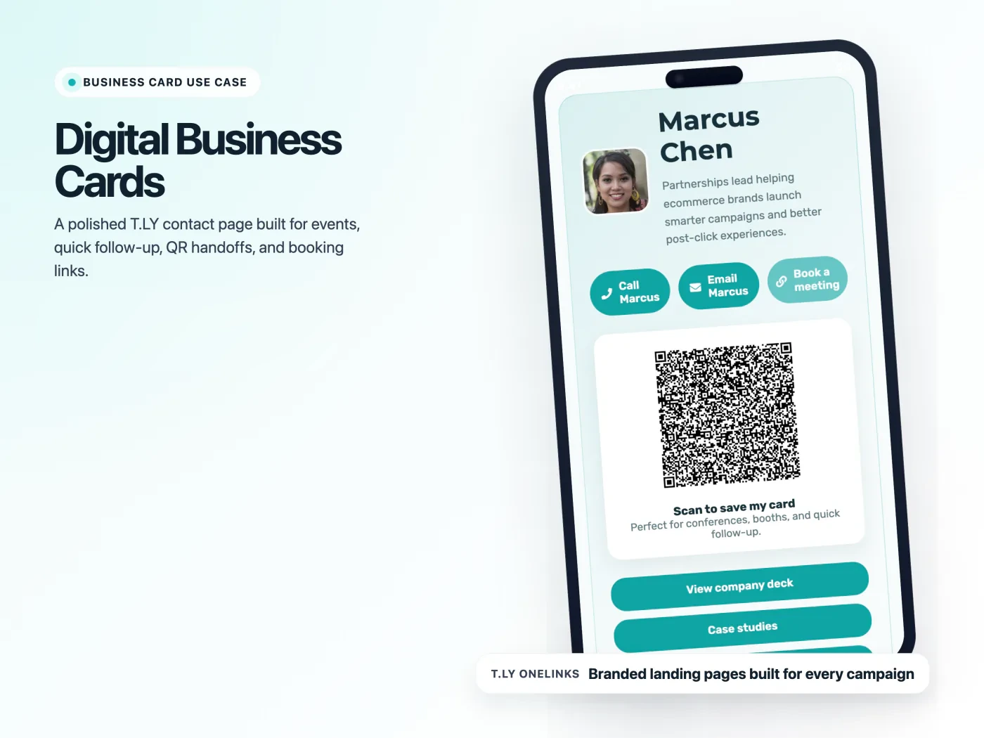 Published T.LY digital business card OneLink screenshot.
