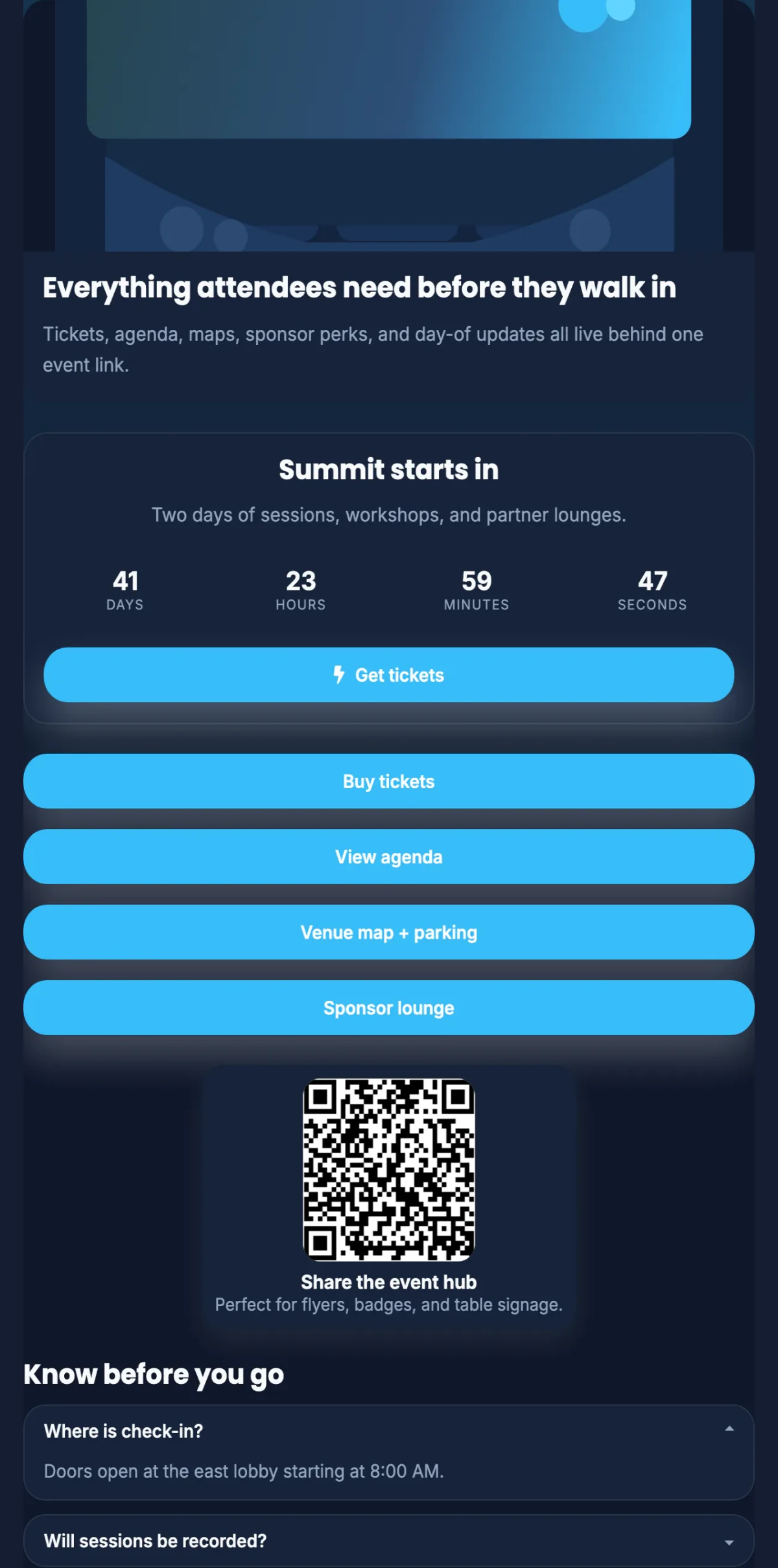 Published T.LY event OneLink page.
