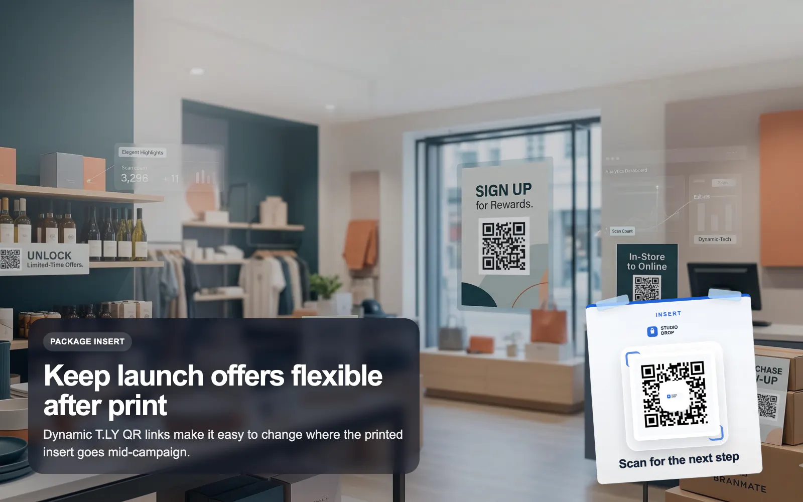Retail QR placement shown on a product insert in-store.